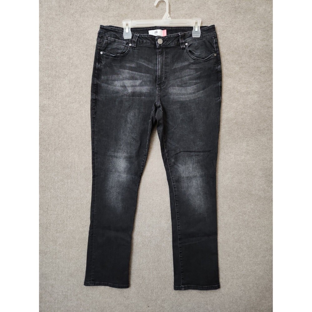 CAbi High Rise Straight Leg Jeans Womens 14 Black Wash Stretch
